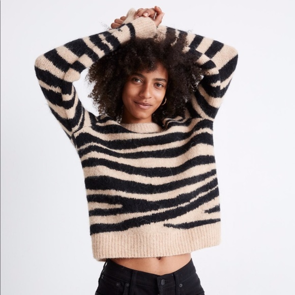 NWT Madewell Tiger Stripe Shrunken Sweater L - Picture 2 of 8